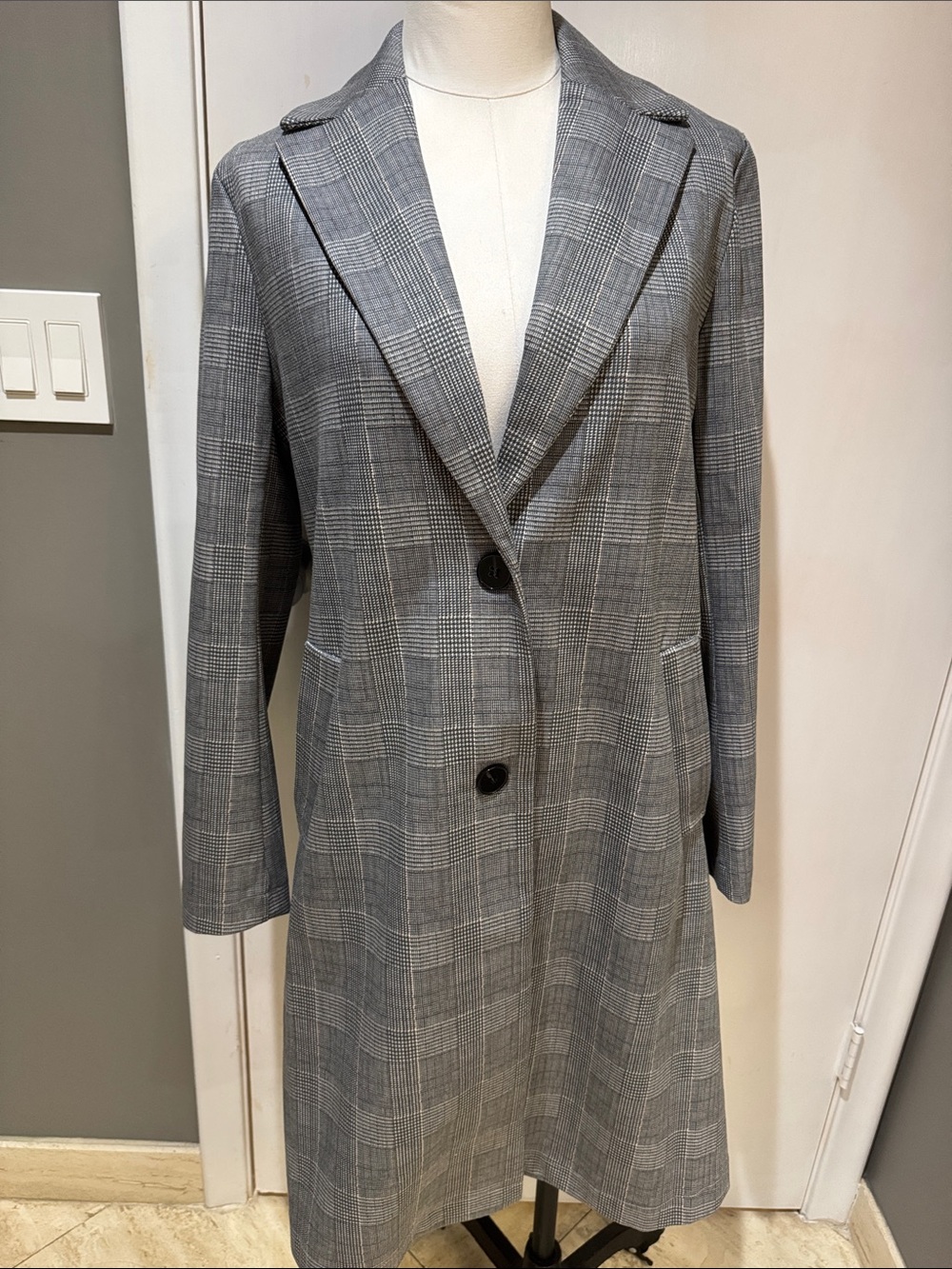Joie Gray Glen Plaid Single-Breasted Blazer Coat